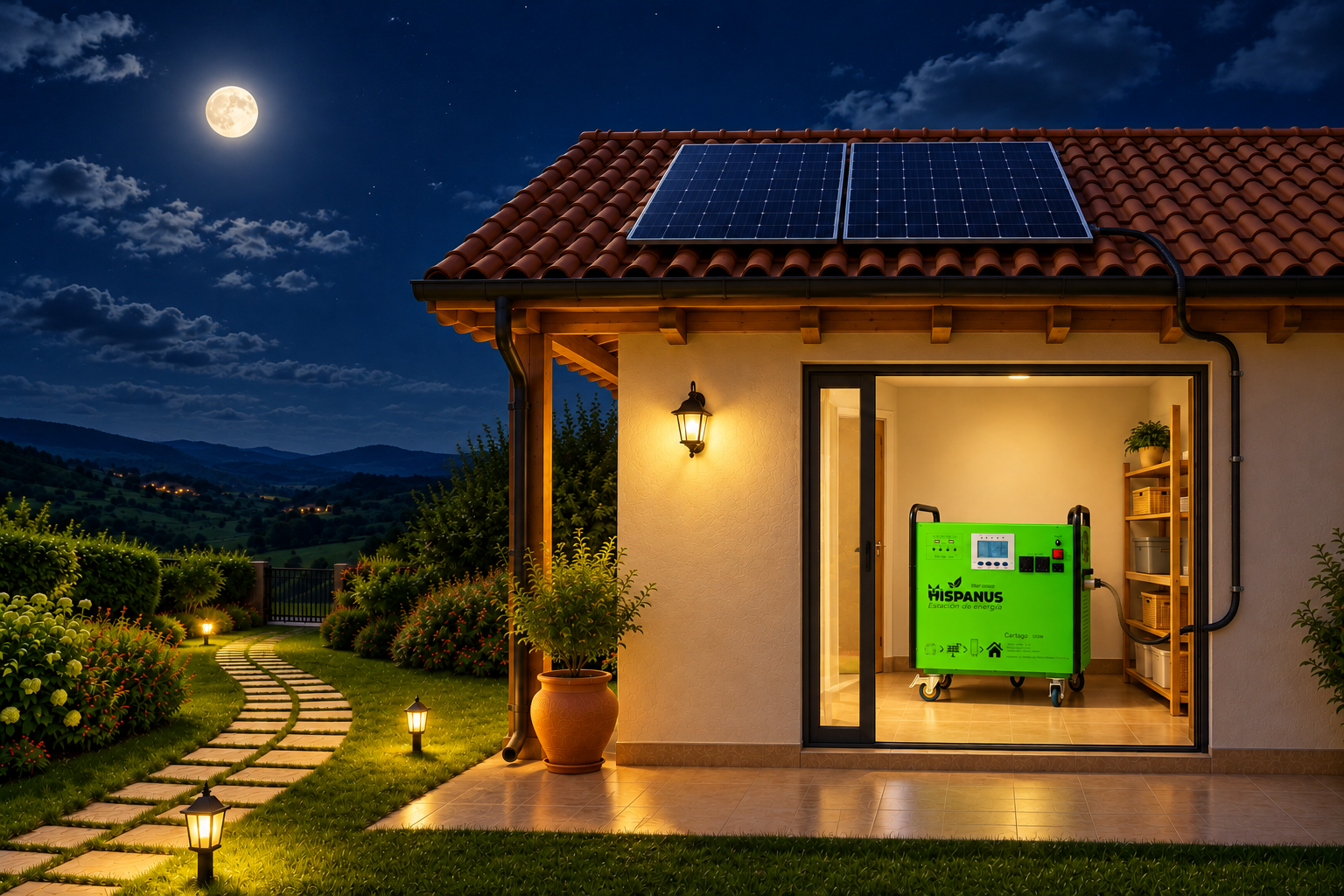Casa solar CARTAGO iluminada de noche