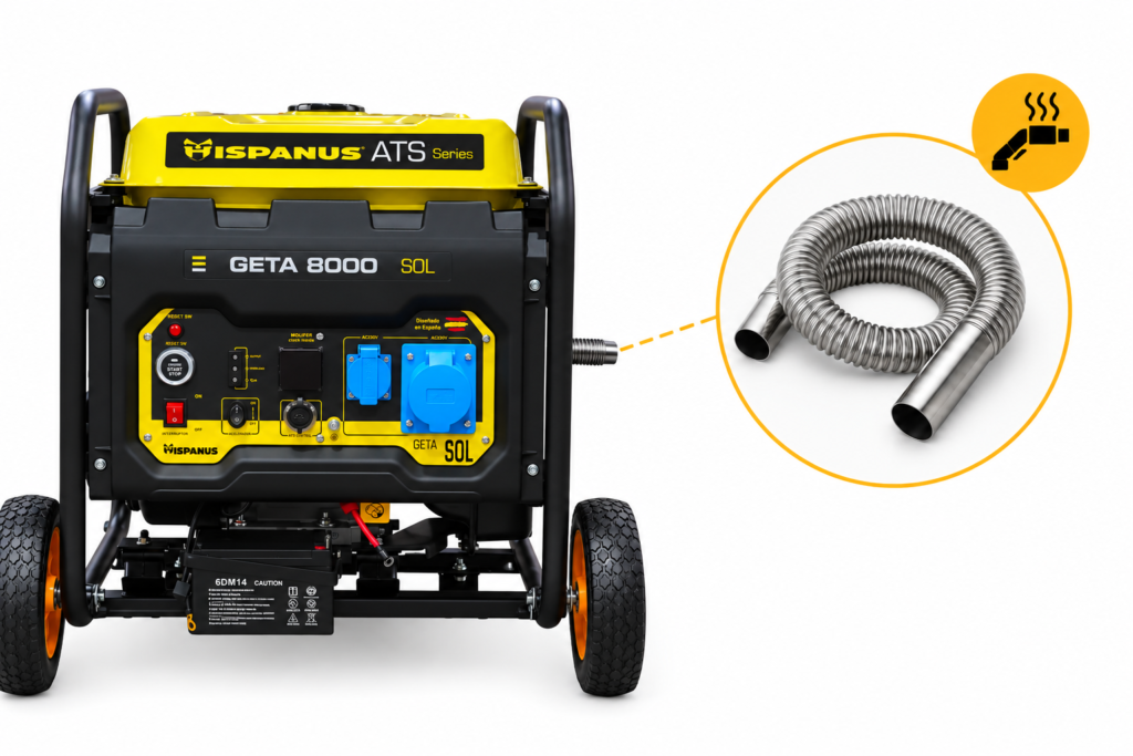 Groupe électrogène GETA HISPANUS avec kit d’évacuation des gaz et flexible